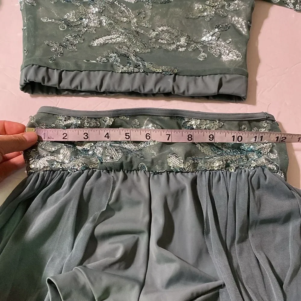 WEISSMAN Dance Costume 2 piece Sage green sequin Guiltfree 10337 SA adult